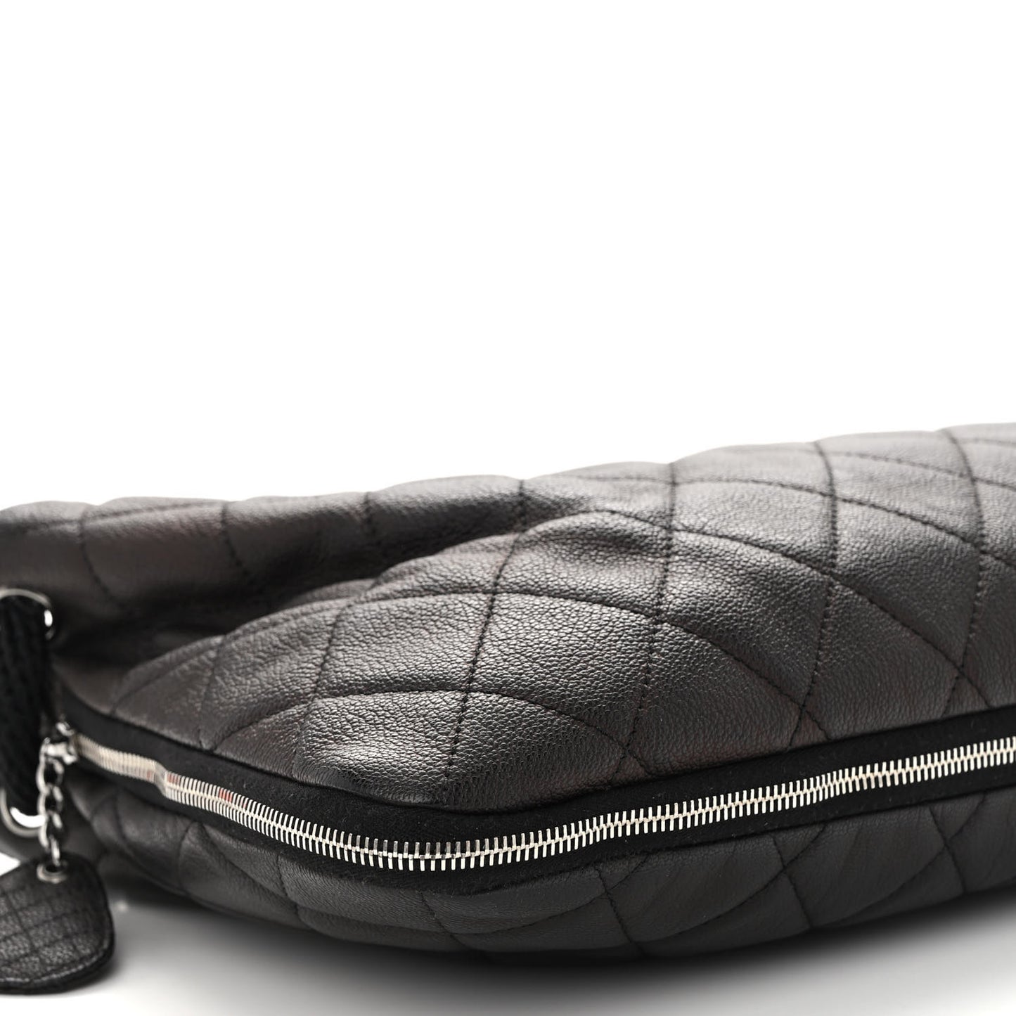 Calfskin Quilted Expandable Zip Shoulder Bag Black