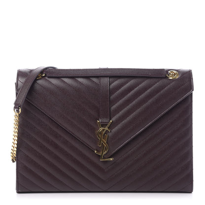 Saint Laurent Grain De Poudre Matelasse Chevron Large Monogram Satchel Rouge Legion 1 of 10