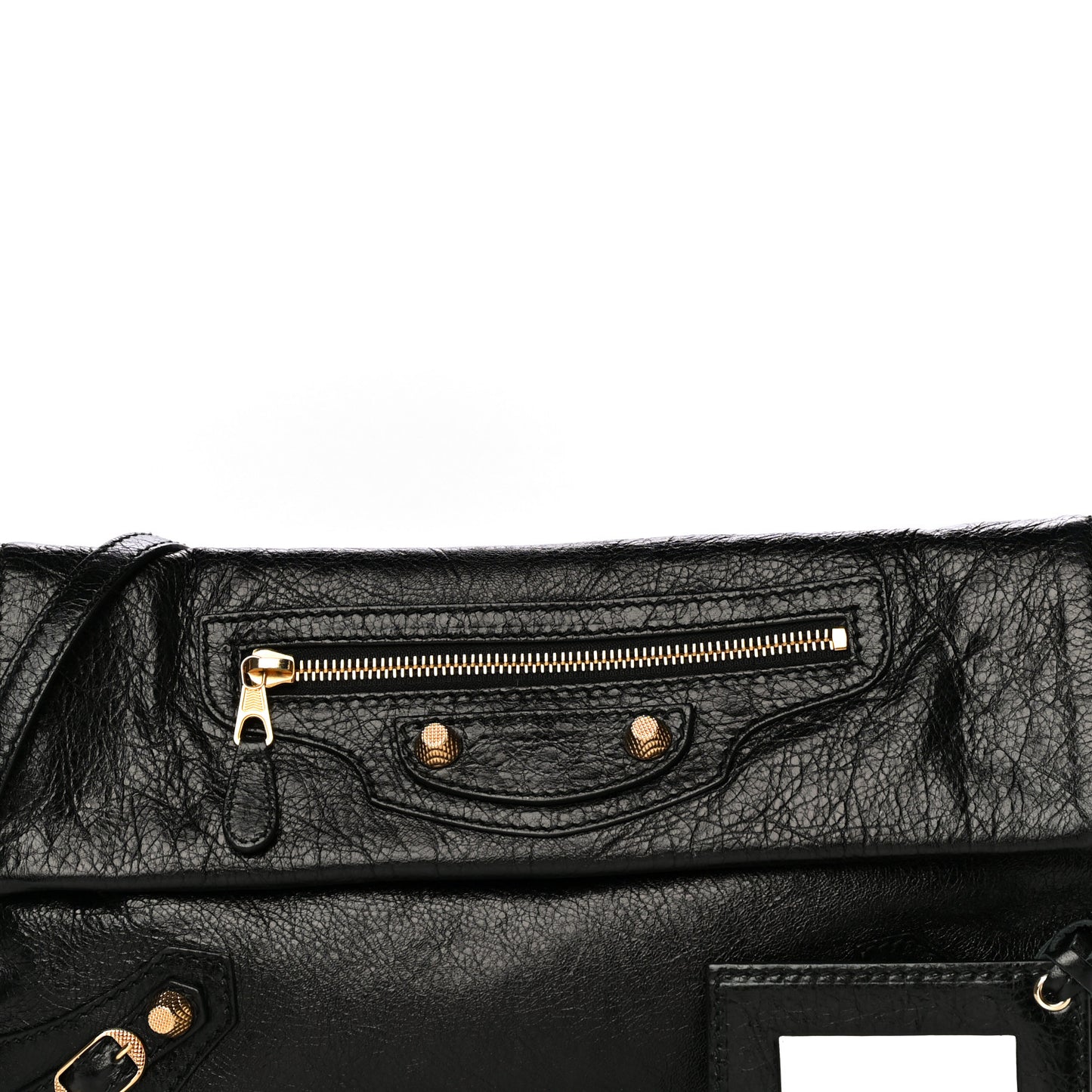 Agneau Giant 12 Gold Hardware Envelope Strap Clutch Black