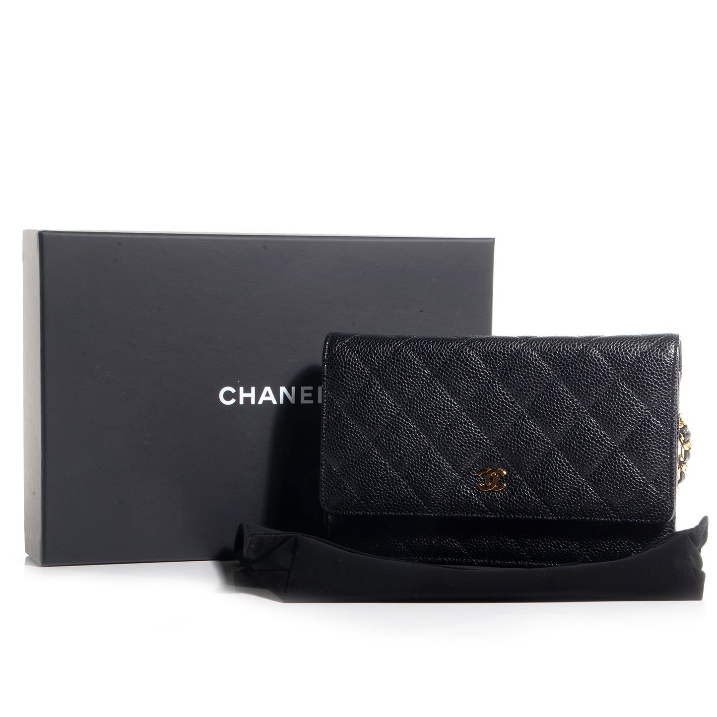 Caviar Quilted Wallet on Chain Black