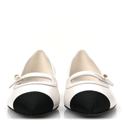 Chanel Shiny Lambskin Grosgrain Pearl Mary Janes Flats 39.5 White Black 3 of 11