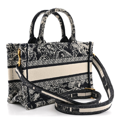 Christian Dior Canvas Embroidered Toile De Jouy Reverse Mini Book Tote With Strap Blue Multicolor 3 of 11