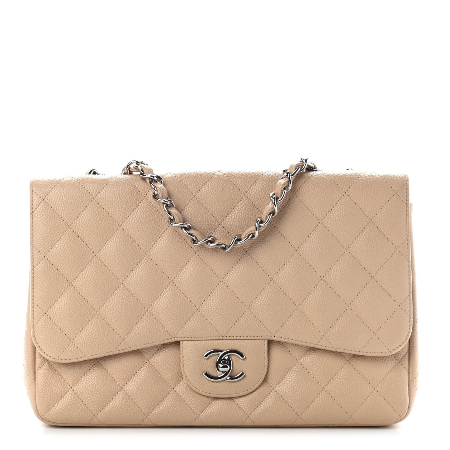 Caviar Quilted Jumbo Single Flap Beige Clair