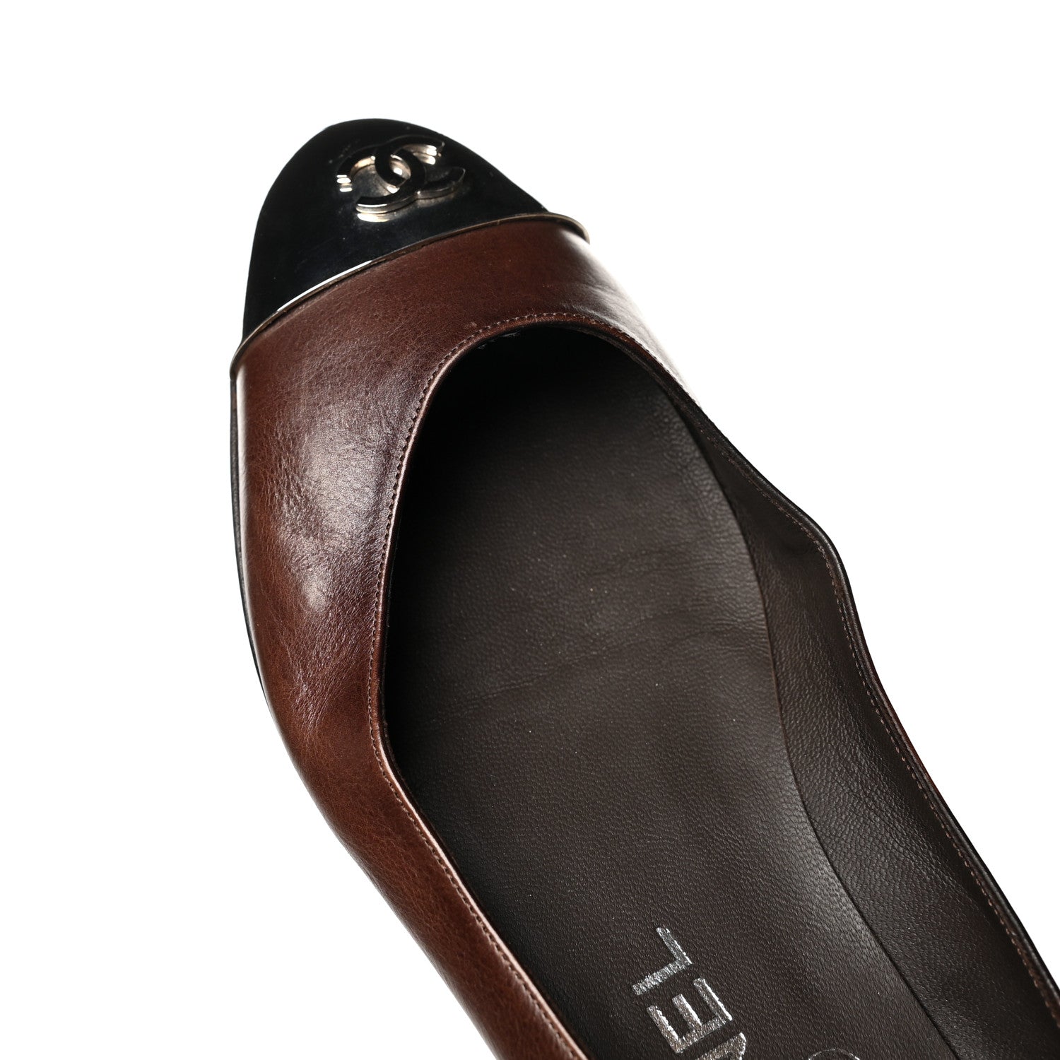 Chanel Calfskin Metal Cap Toe CC Ballerina Flats 36 Brown Gold 10 of 10