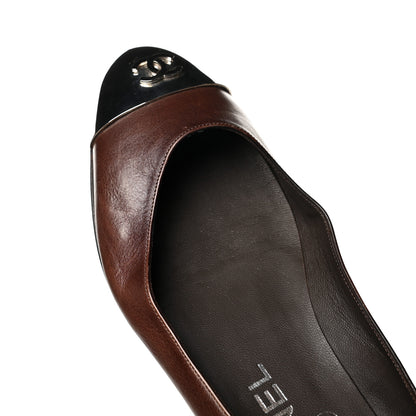Chanel Calfskin Metal Cap Toe CC Ballerina Flats 36 Brown Gold 10 of 10