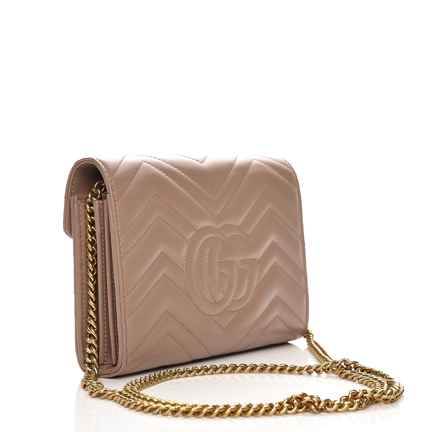 Gucci Calfskin Matelasse GG Marmont Chain Wallet Porcelain Rose 3 of 7