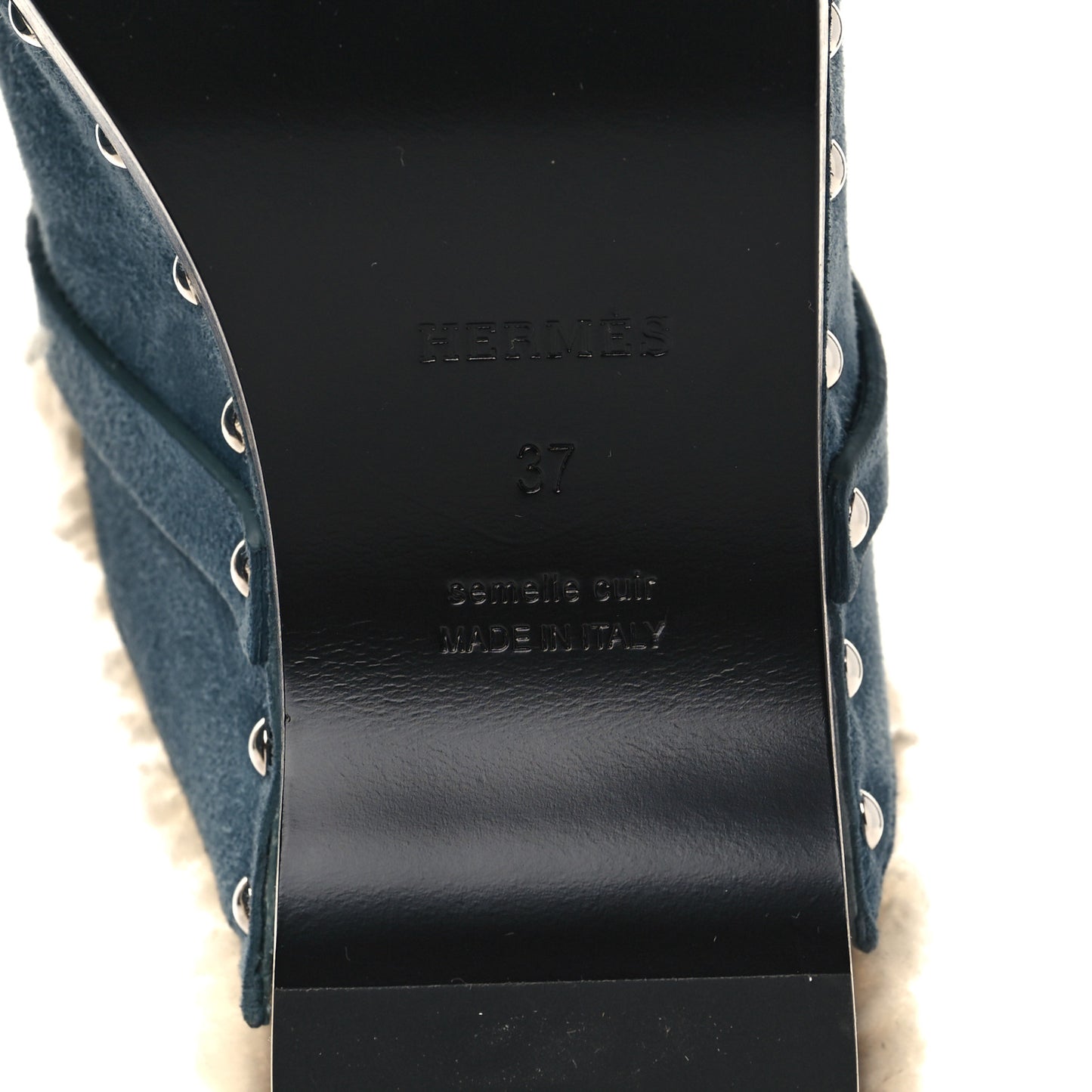 Suede Goatskin Woolskin Carlotta Mules 37 Bleu Pinede