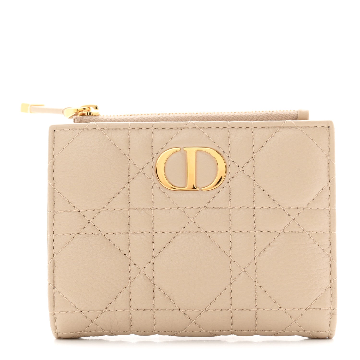 Christian Dior Grained Calfskin Supple Cannage Caro Dahlia Wallet Beige Beige 1 of 8