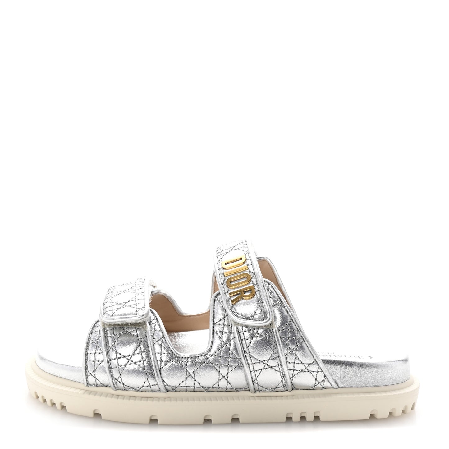 Laminated Sheepskin Cannage Dior Or Dioract Slide Sandals 37.5 Steel