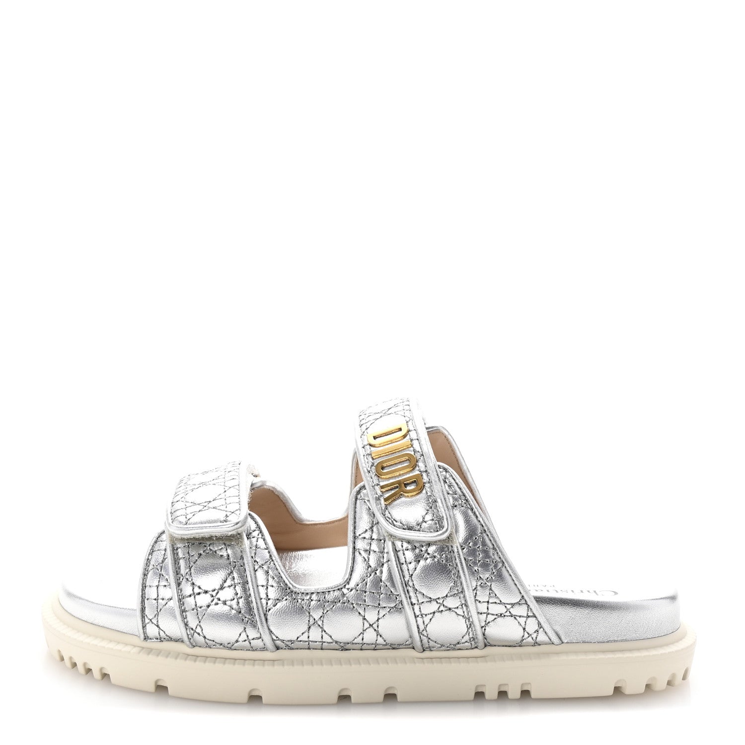Christian Dior Laminated Sheepskin Cannage Dior Or Dioract Slide Sandals 37.5 Steel 1 of 10