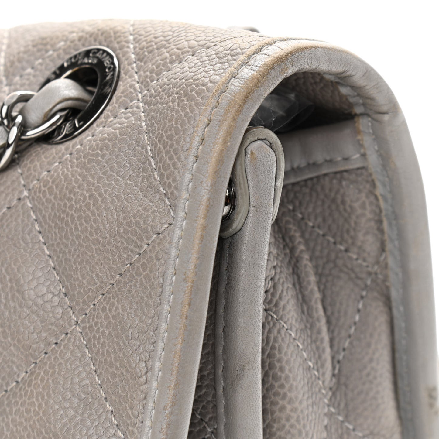Caviar Quilted Medium French Riviera Flap Light Grey