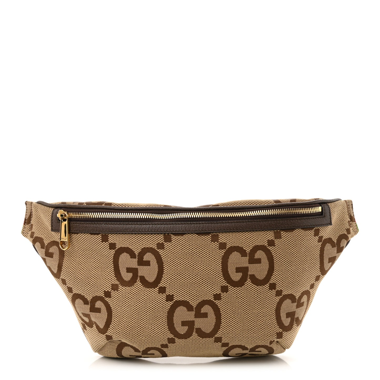 Monogram Jumbo GG Textured Dollar Calfskin Web Belt Bag Camel Ebony New Acero