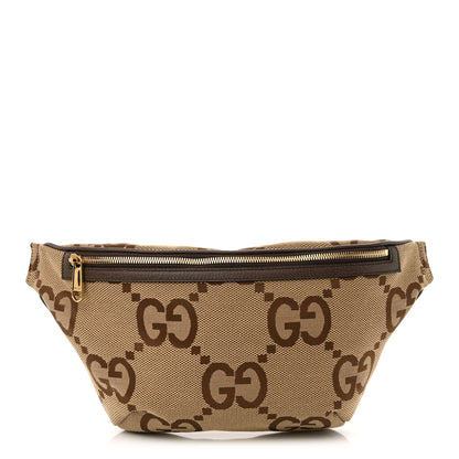 Gucci Monogram Jumbo GG Textured Dollar Calfskin Web Belt Bag Camel Ebony New Acero 1 of 11