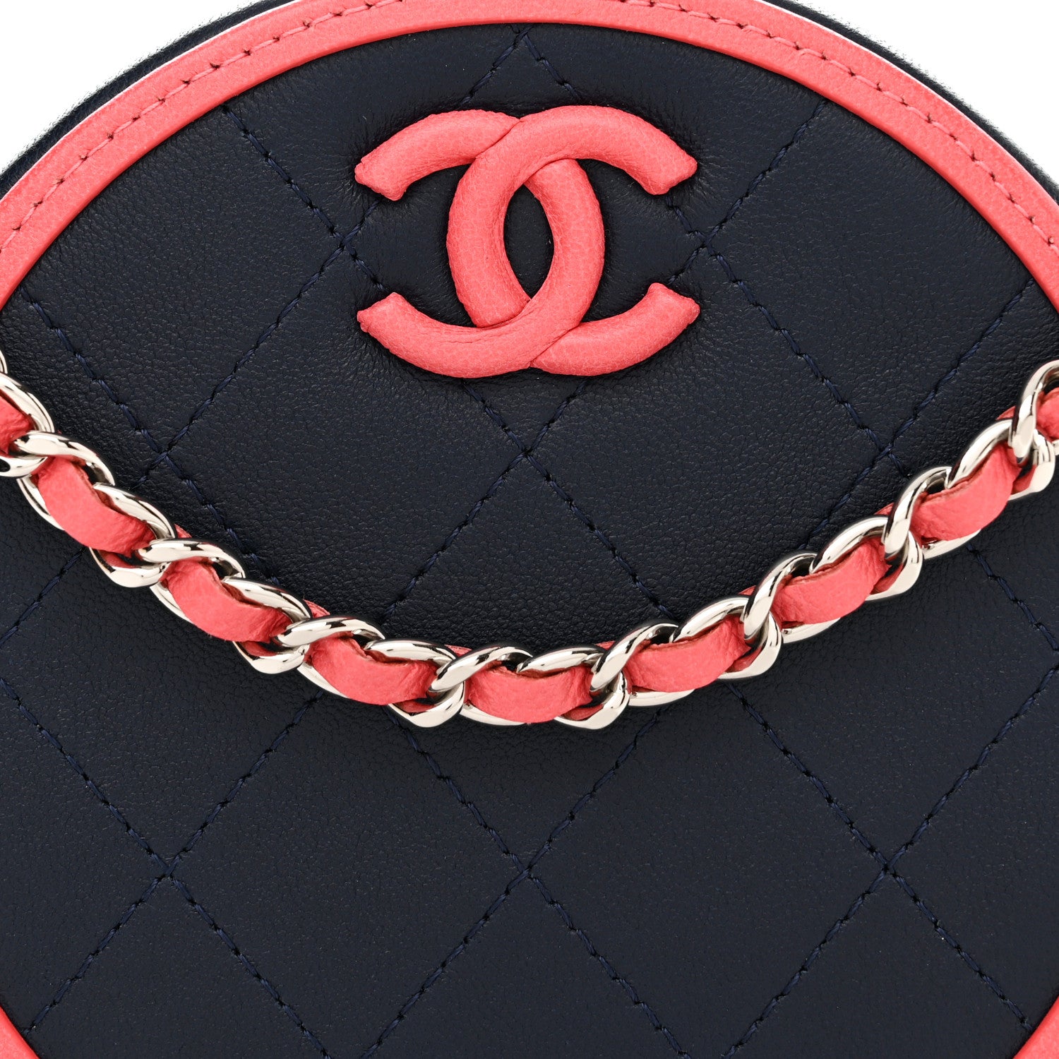 Chanel Lambskin Quilted Round Clutch With Chain Navy Pink 8 of 10