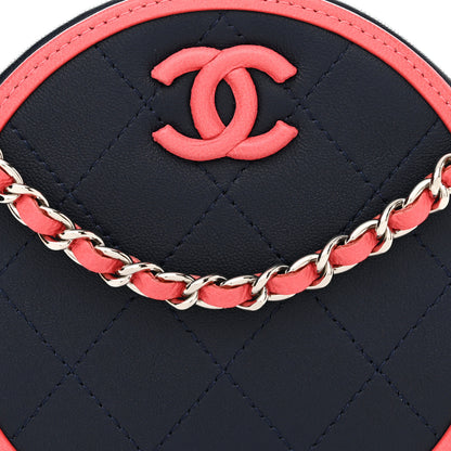 Chanel Lambskin Quilted Round Clutch With Chain Navy Pink 8 of 10