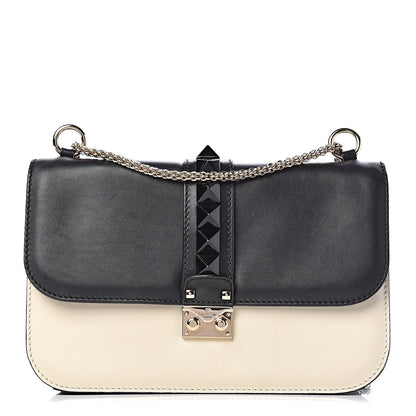 Valentino Garavani Vitello Medium Glam Lock Rockstud Flap Black Light Ivory 1 of 13
