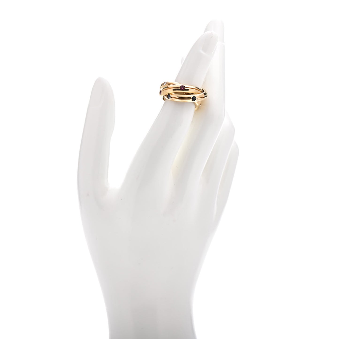18K Yellow Gold Diamond Sapphire Ruby Constellation Trinity Ring 50 5.25