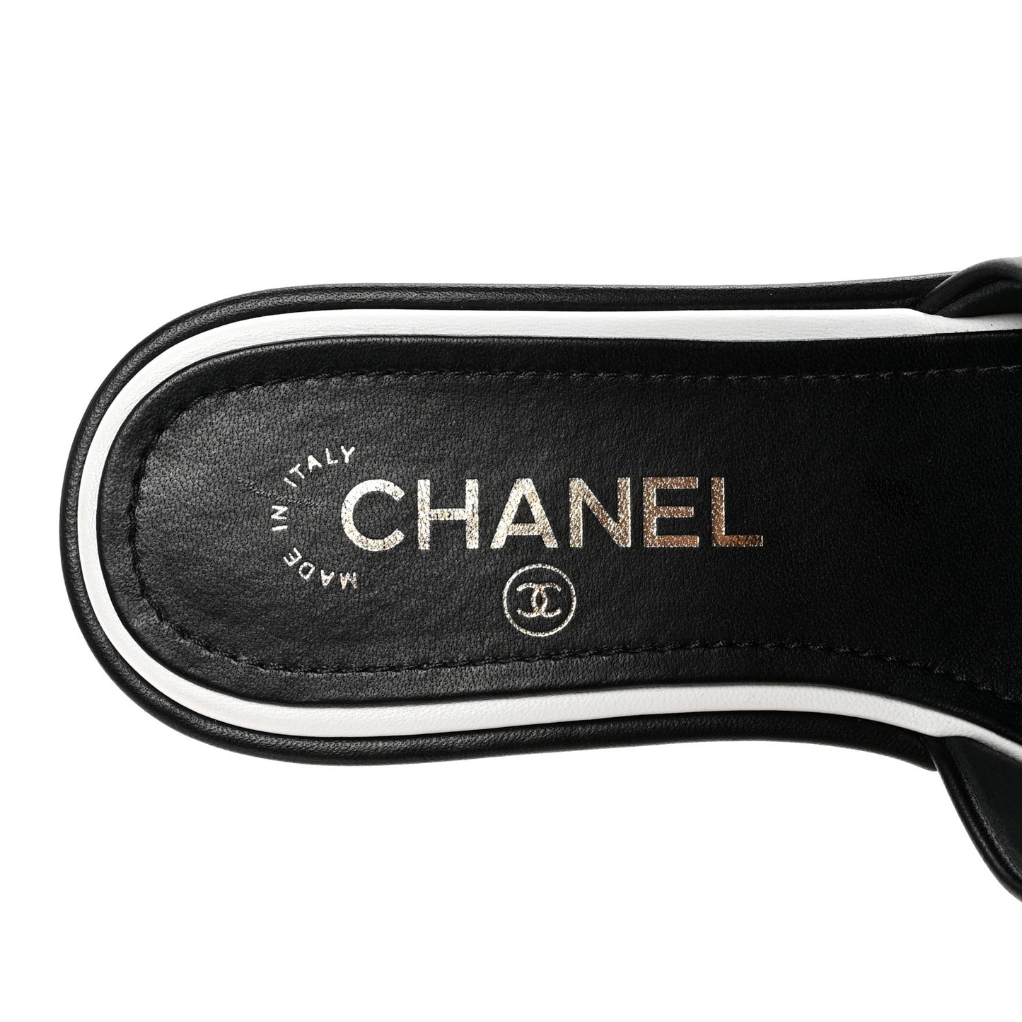 Lambskin Embroidered CC Mule Sandal 35 Black White