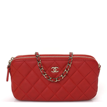 Chanel Lambskin Quilted Small Clutch With Chain Red 1 of 12