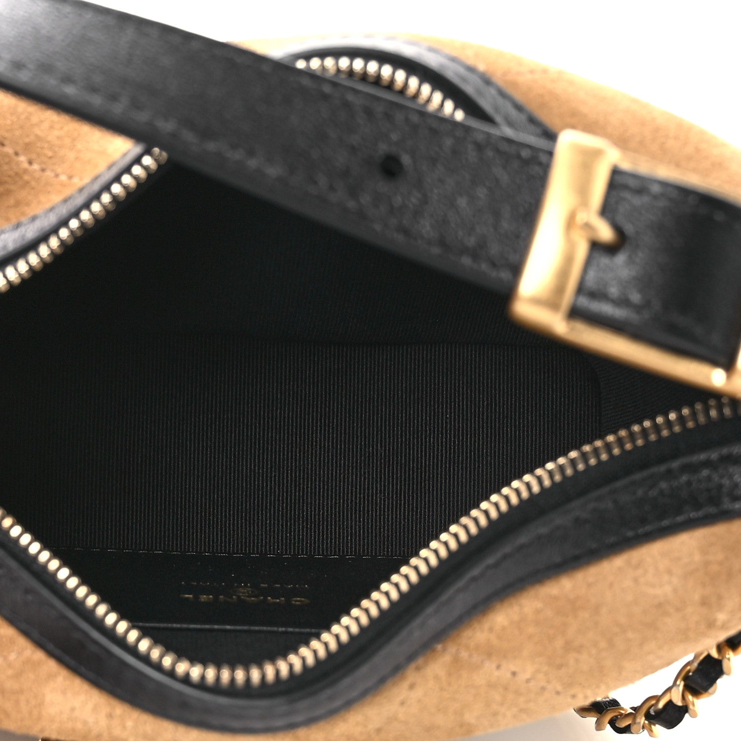 Chanel Suede Calfskin Shiny Lambskin Quilted Coco Base Hobo Clutch With Chain Beige Black 5 of 12