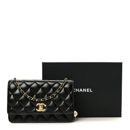Chanel Shiny Lambskin Quilted CC Pearl Wallet on Chain WOC Black 13 of 13