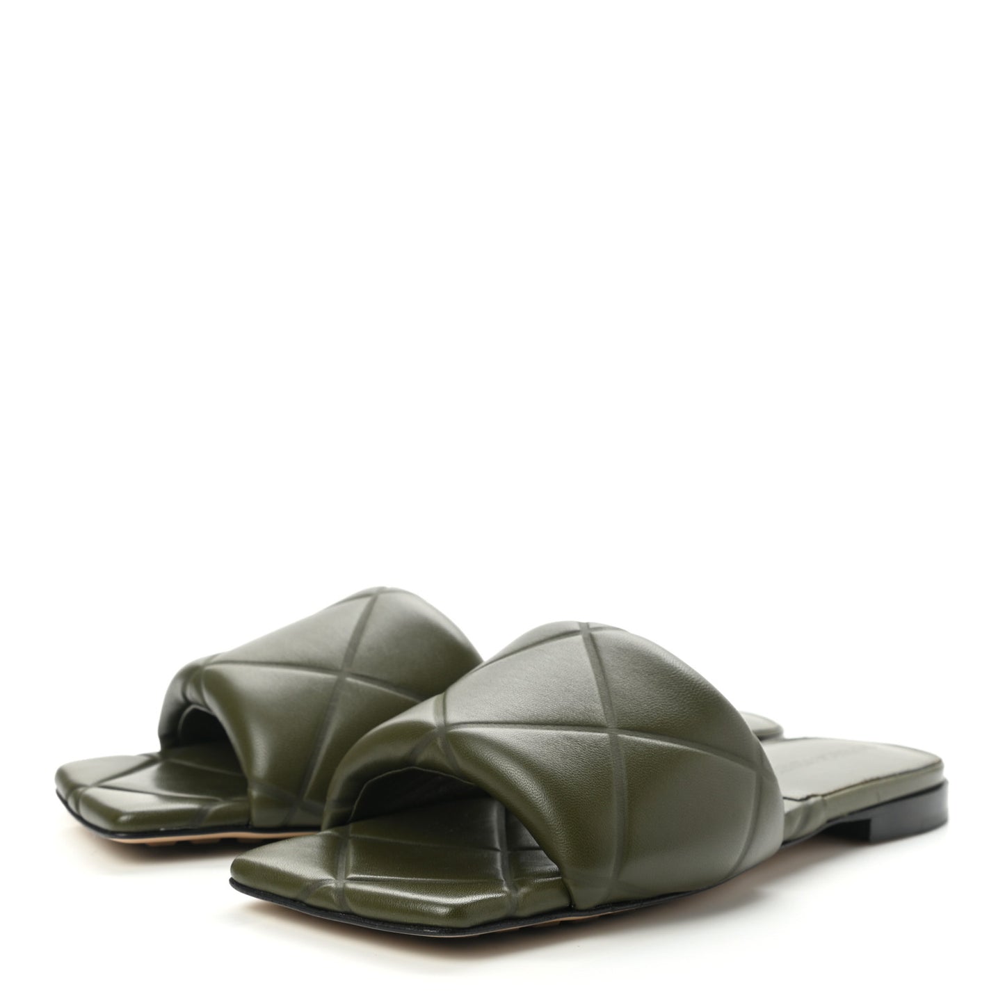 Nappa Quilted Rubber Lido Flat Sandals 36 Khaki