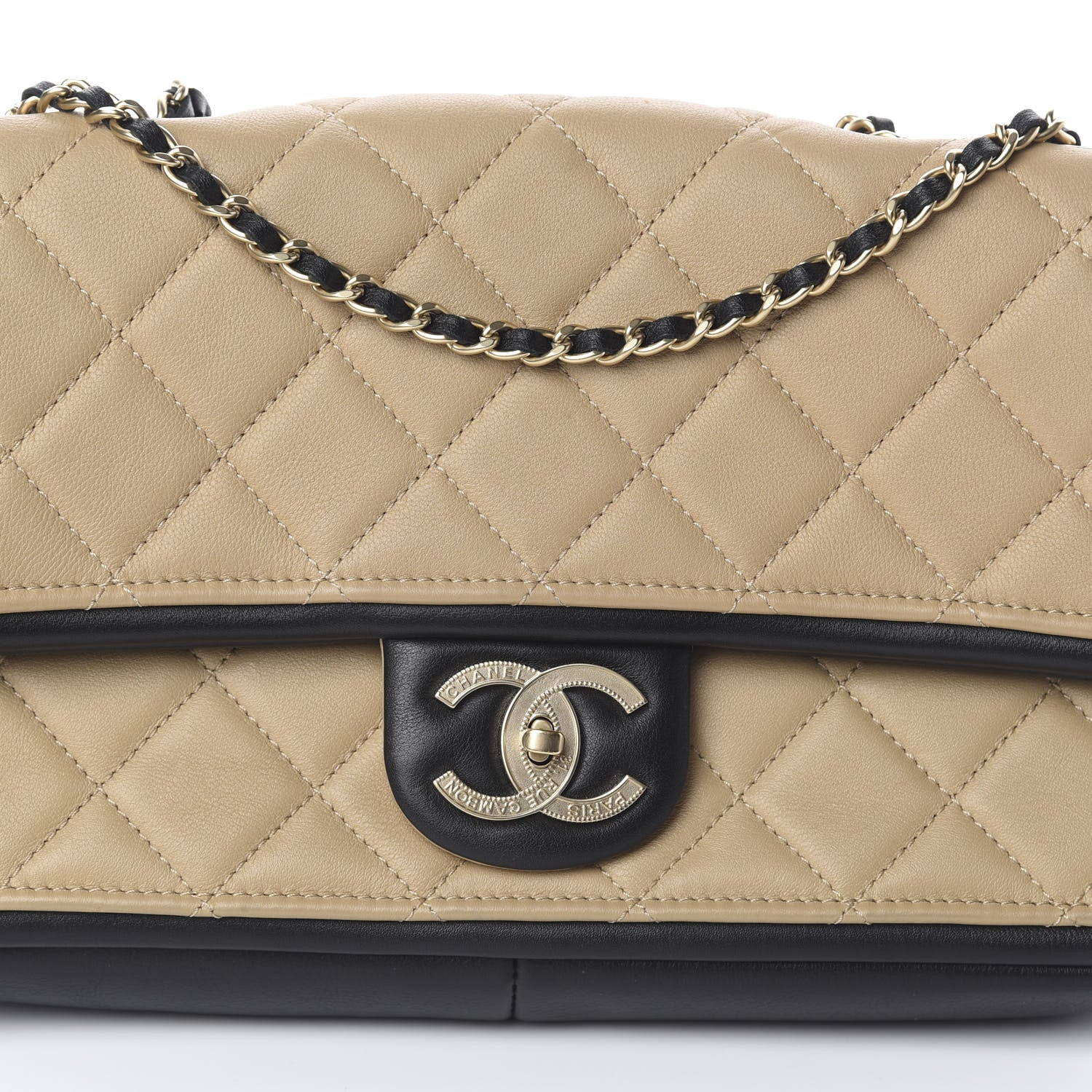 Chanel Calfskin Quilted Medium Graphic Flap Beige Black 7 of 9
