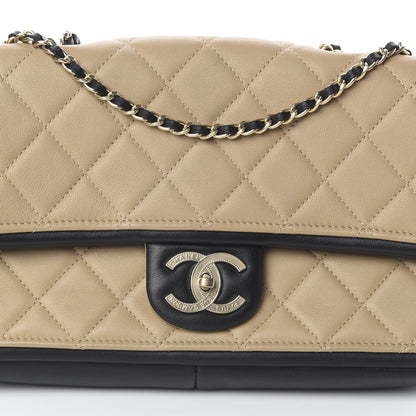 Chanel Calfskin Quilted Medium Graphic Flap Beige Black 7 of 9