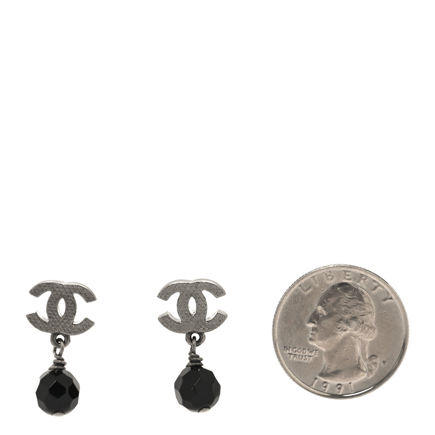 Chanel Beaded CC Drop Earrings Ruthenium Black 2 of 4