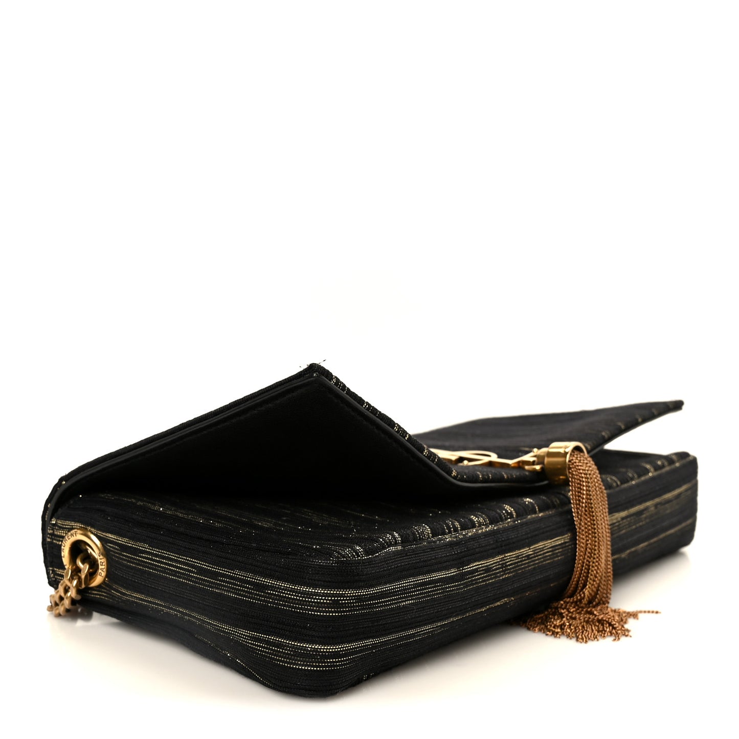 Striped Fabric Monogram Tassel Kate 99 Baguette Bag Black Gold