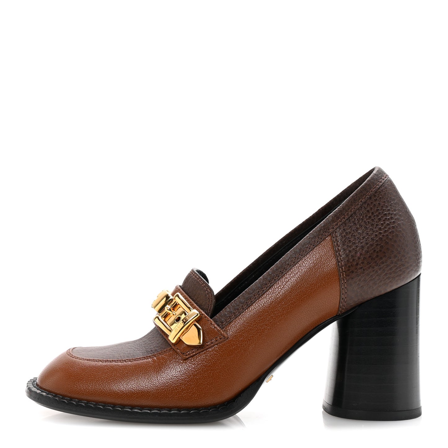Goatskin Pebbled Calfskin Sylvie Chain Mid Heel Loafers 35.5 Brown