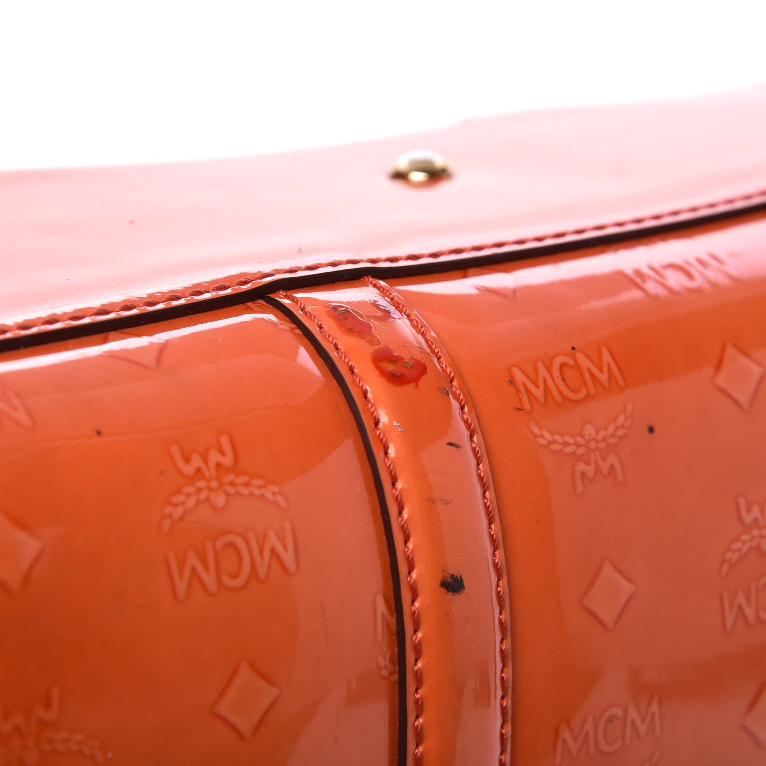 MCM Monogram Patent Zip Top Tote Orange 17 of 23