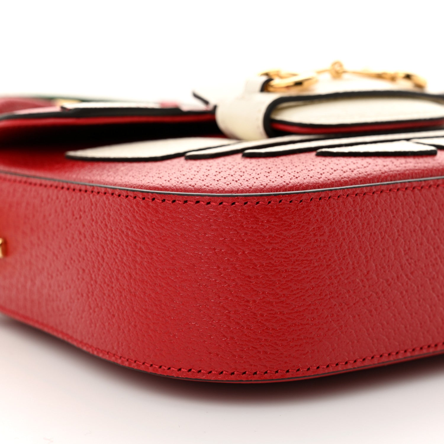 Gucci X ADIDAS Textured Dollar Calfskin Web Trefoil Mini Horsebit 1955 Shoulder Bag Hibiscus Red Off White 9 of 10