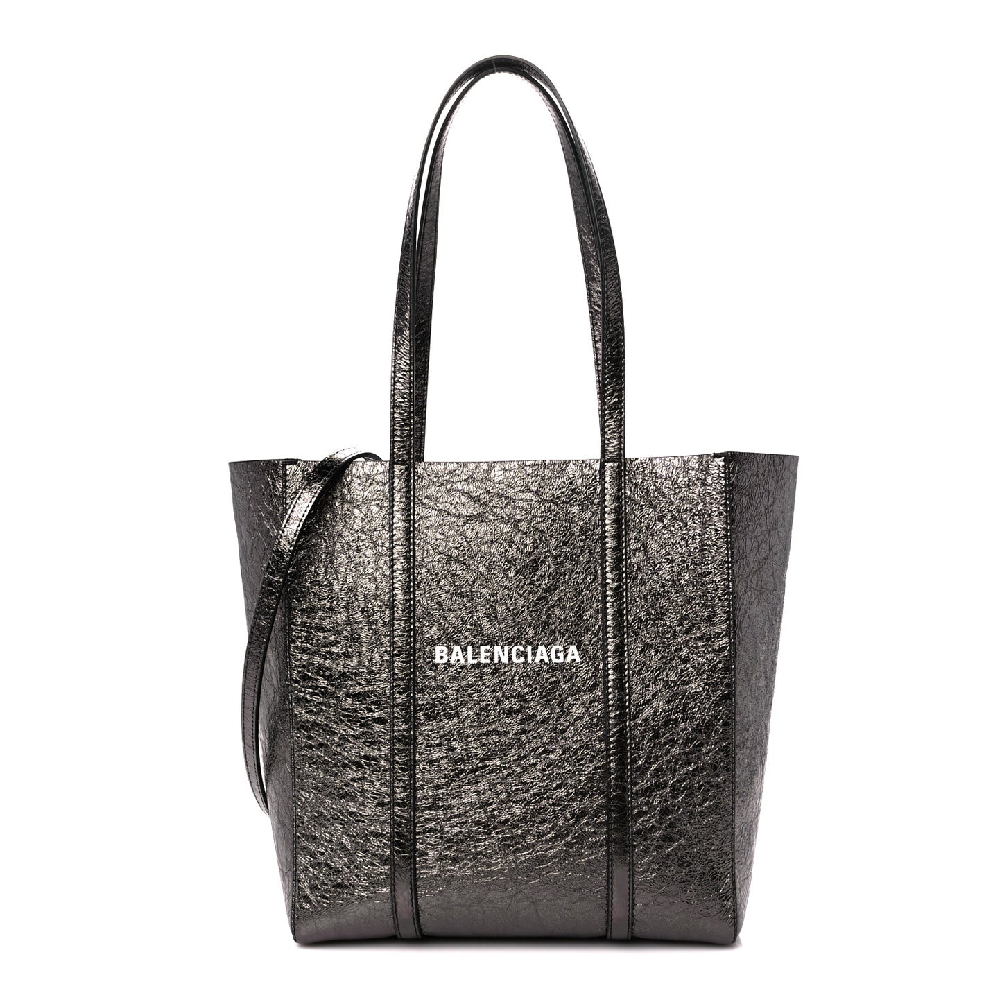 Metallic Textured Calfskin Logo Everyday Tote Black