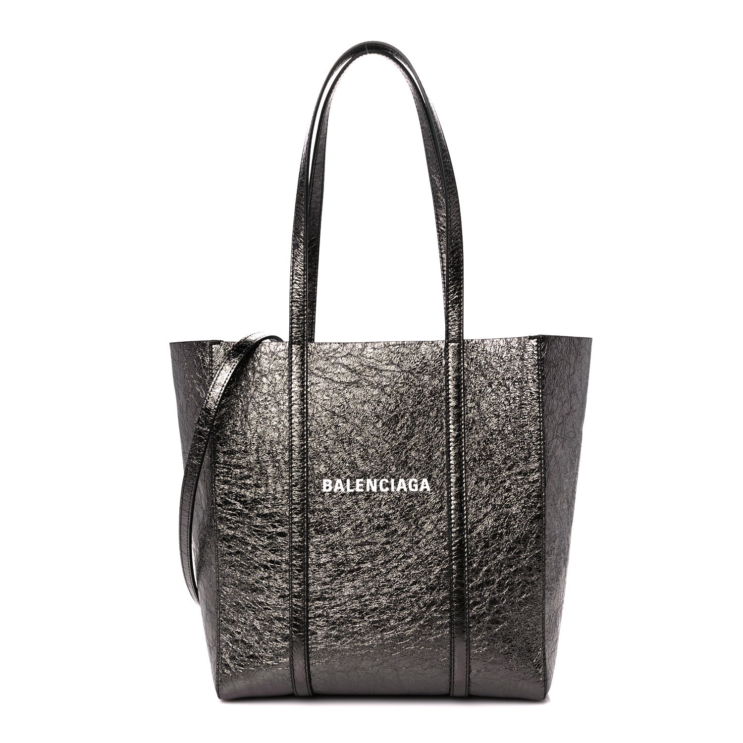 Balenciaga Metallic Textured Calfskin Logo Everyday Tote Black 1 of 10