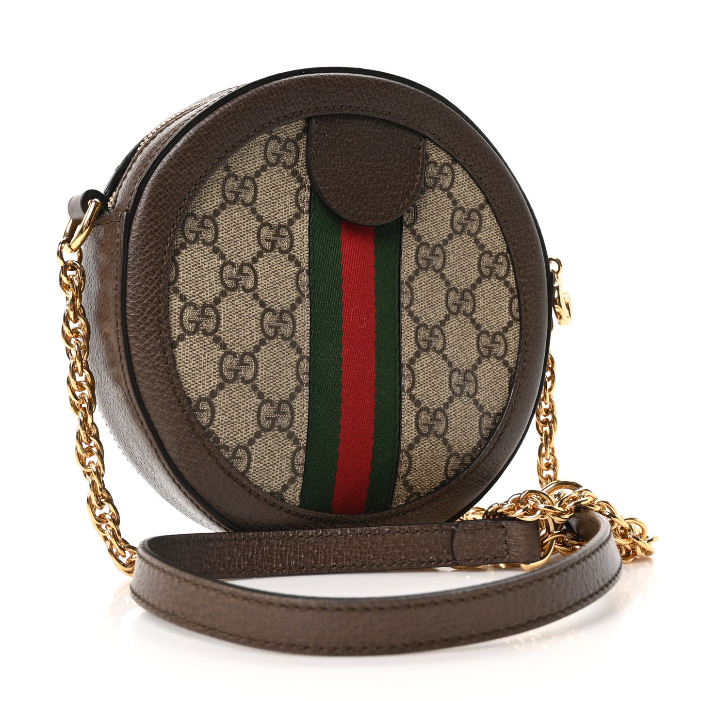 GG Supreme Monogram Web Mini Ophidia Round Shoulder Bag Brown