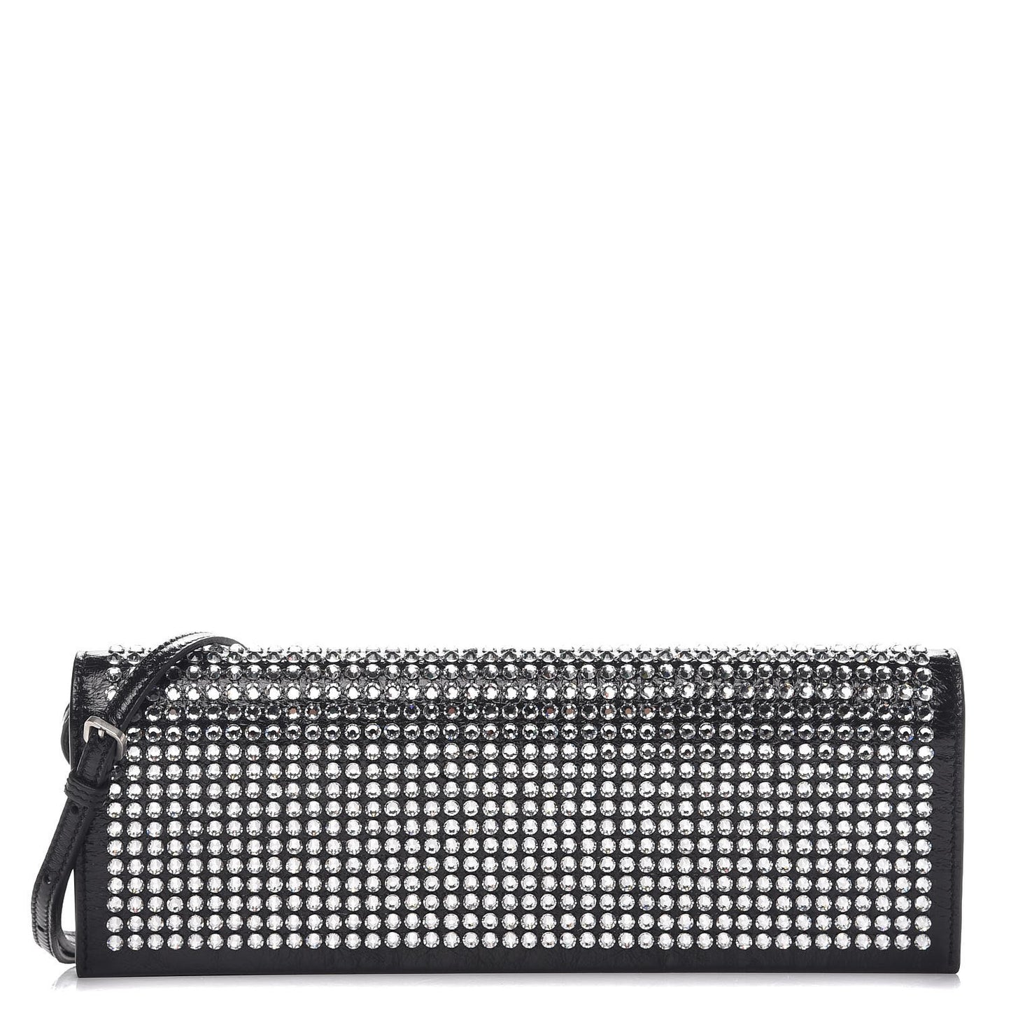 Glossed Calfskin Crystal Fetiche Clutch Nero Black