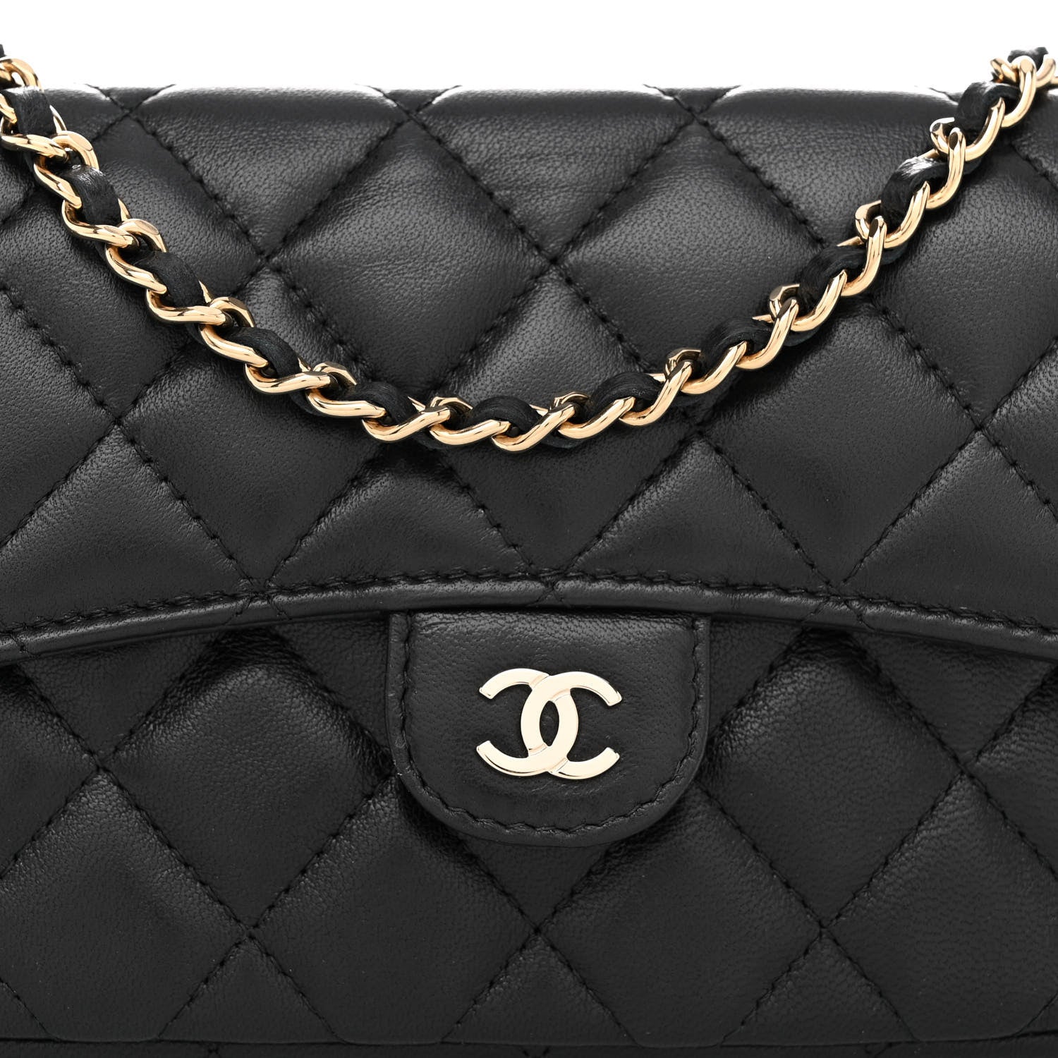 Chanel Lambskin Quilted Flap Phone Holder With Chain Black 10 of 13