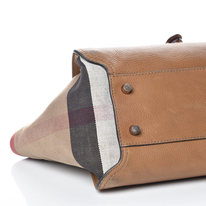 Burberry Mega Check Grained Calfskin Medium Harcourt Satchel Saddle Brown 27 of 28
