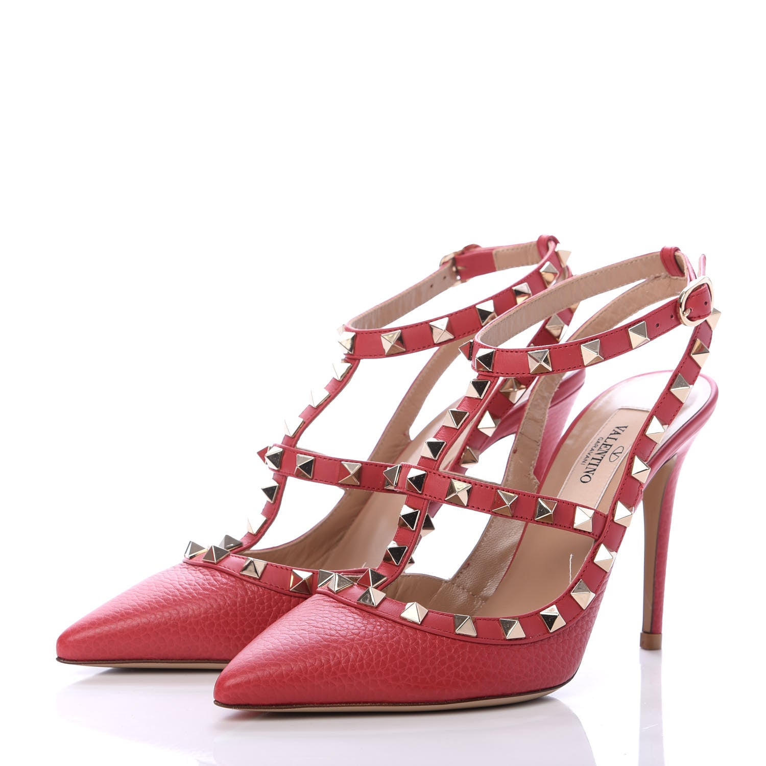 Valentino Garavani Pebbled Calfskin Rockstud Ankle Strap 100mm Pumps 35.5 Rock Pink 3 of 7