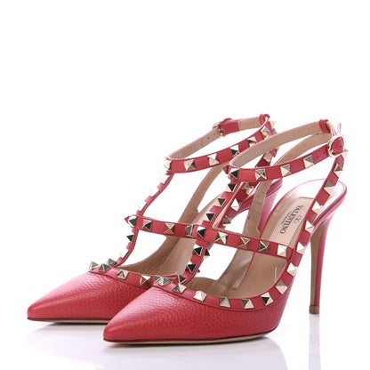 Valentino Garavani Pebbled Calfskin Rockstud Ankle Strap 100mm Pumps 35.5 Rock Pink 3 of 7