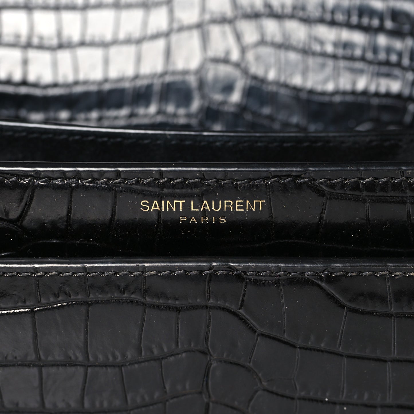 Calfskin Crocodile Embossed Medium Monogram Sunset Black