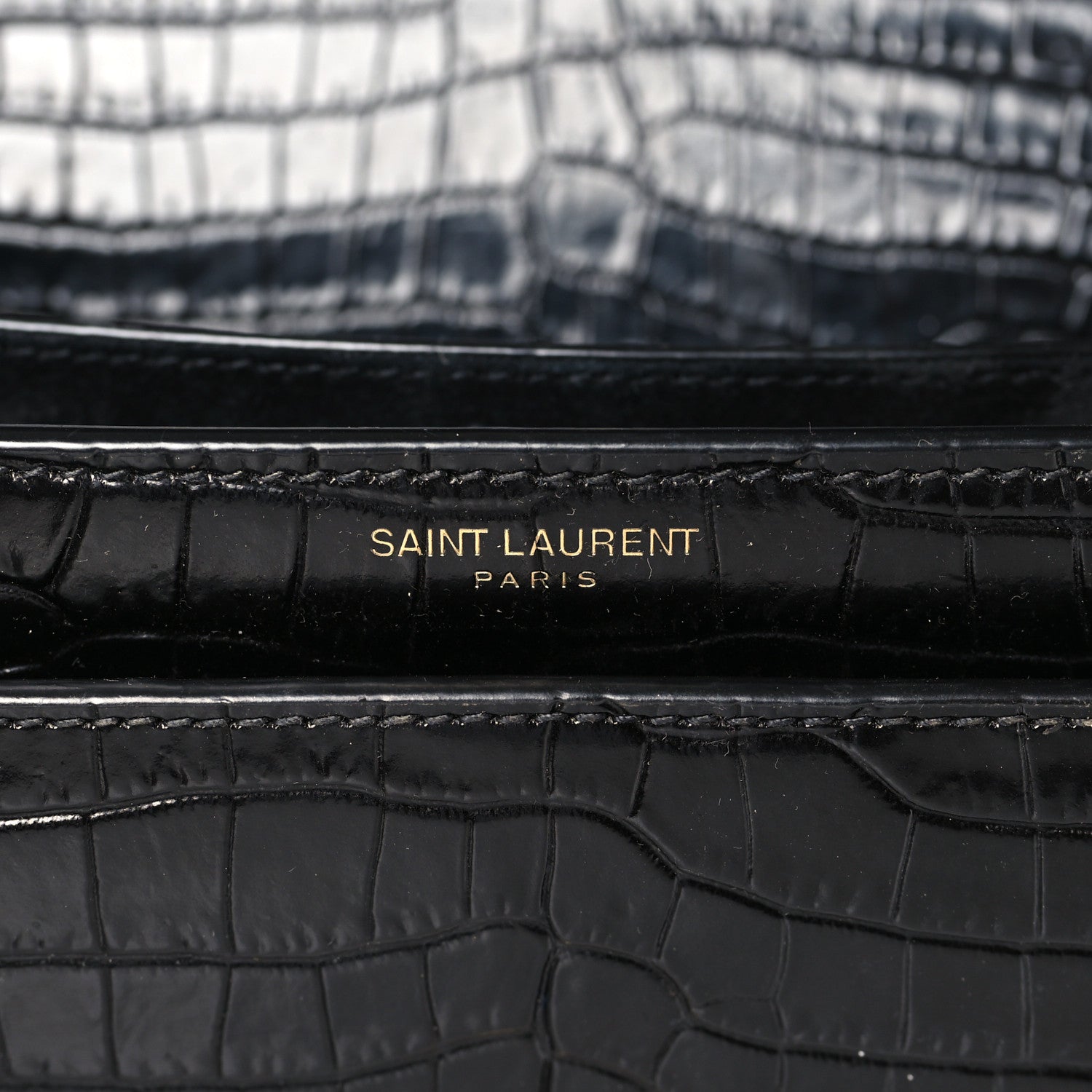 Saint Laurent Calfskin Crocodile Embossed Medium Monogram Sunset Black 6 of 8