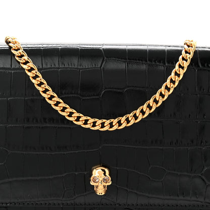 Alexander McQueen Calfskin Crocodile Embossed Skull Medium Shoulder Bag Black 7 of 10