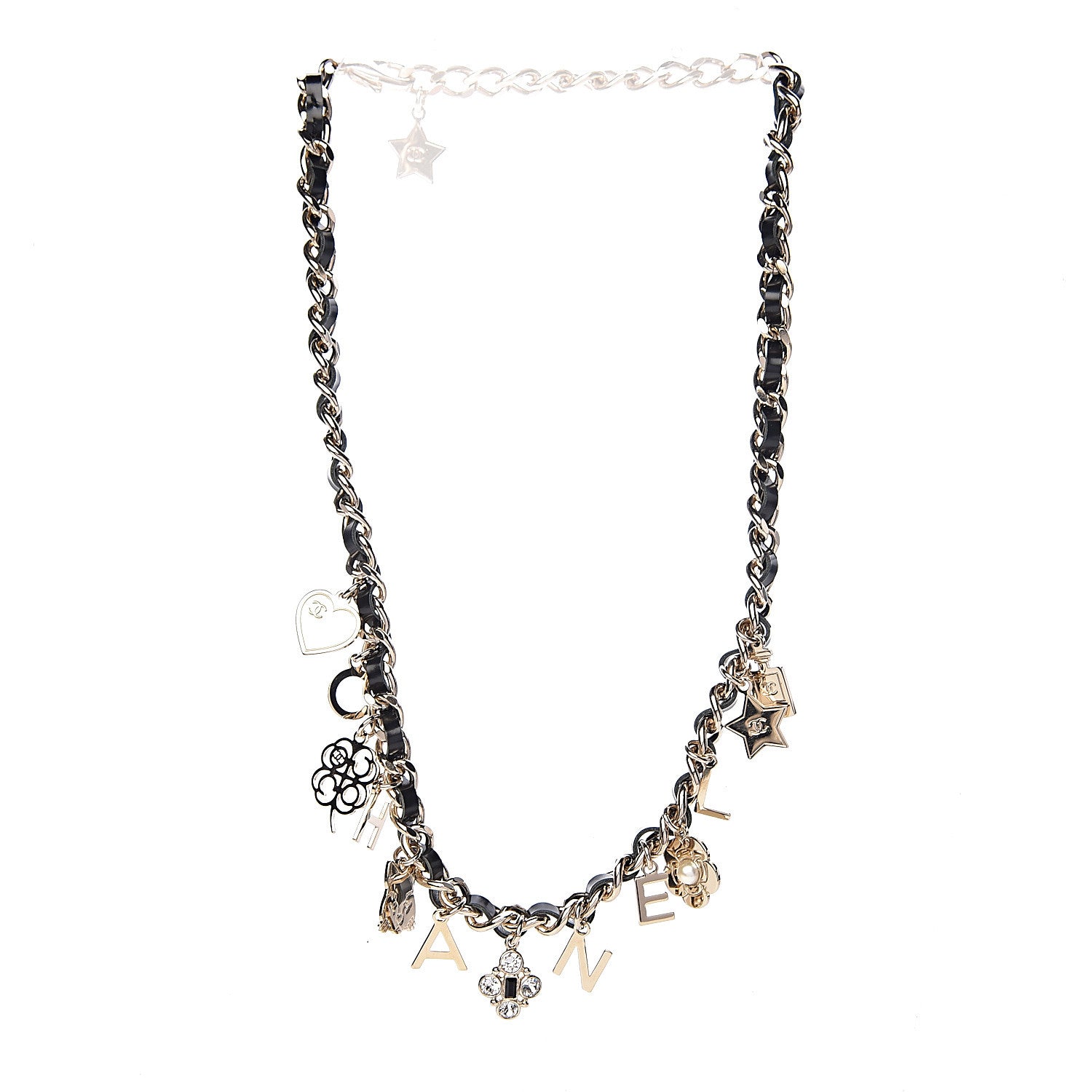 Chanel Glazed Calfskin Crystal Pearl Charm Short Necklace Black Gold 3 of 6