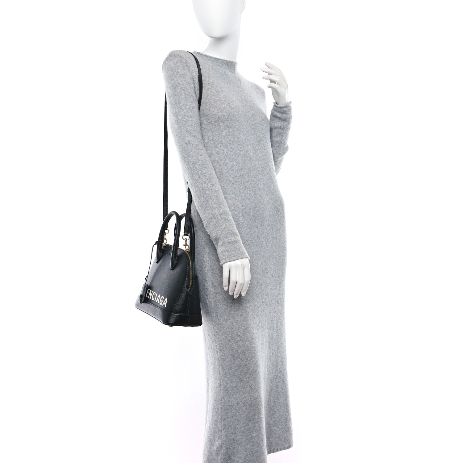Balenciaga Grained Calfskin Logo S Ville Top Handle Bag Black White 2 of 8