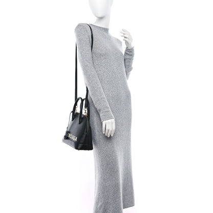 Balenciaga Grained Calfskin Logo S Ville Top Handle Bag Black White 2 of 8
