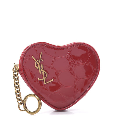 Saint Laurent Patent Crocodile Embossed Monogram Heart Key Pouch Rouge Eros 1 of 9