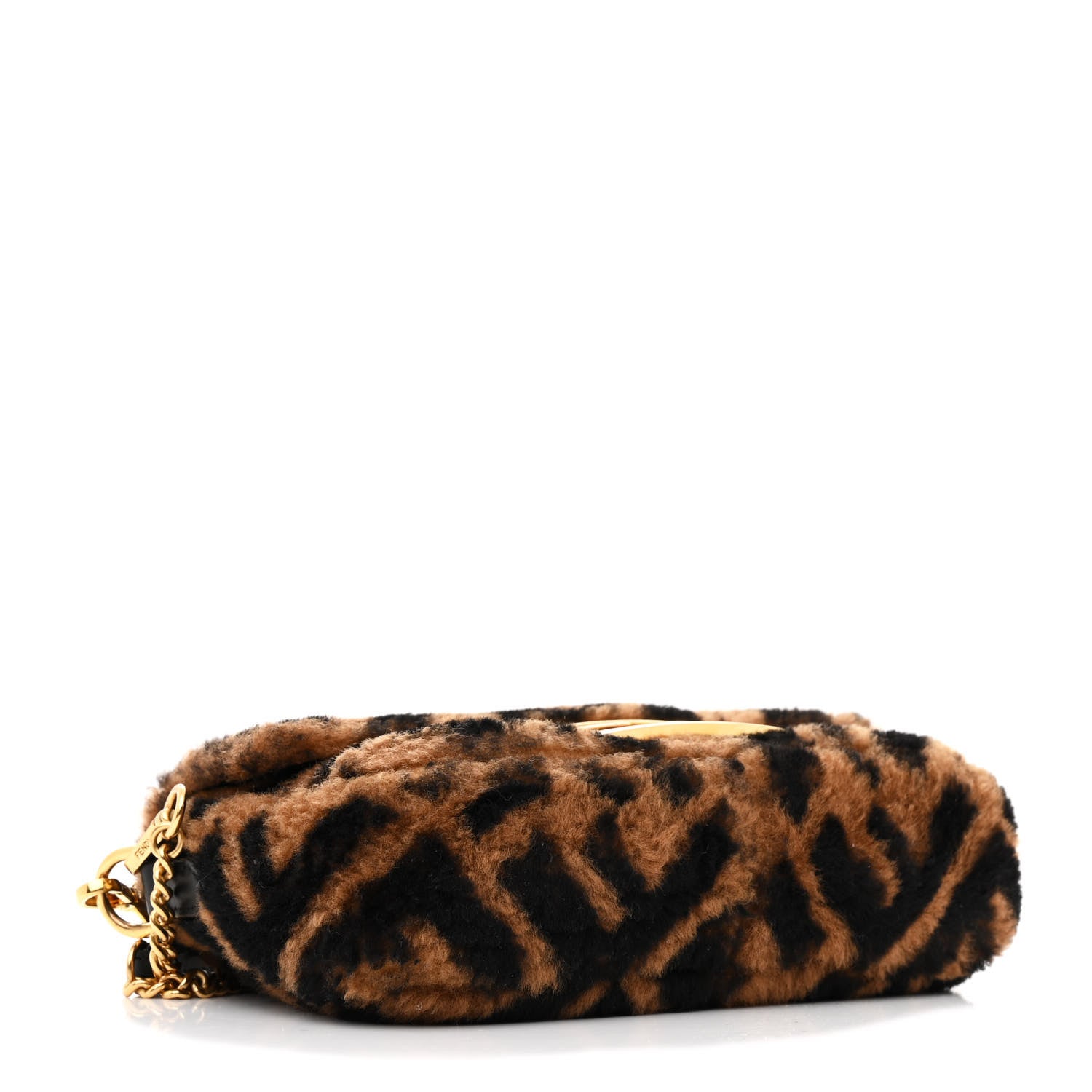 Fendi Shearling Vitello Dolce Macro FF 1974 Mini Baguette Tobacco Black 4 of 11