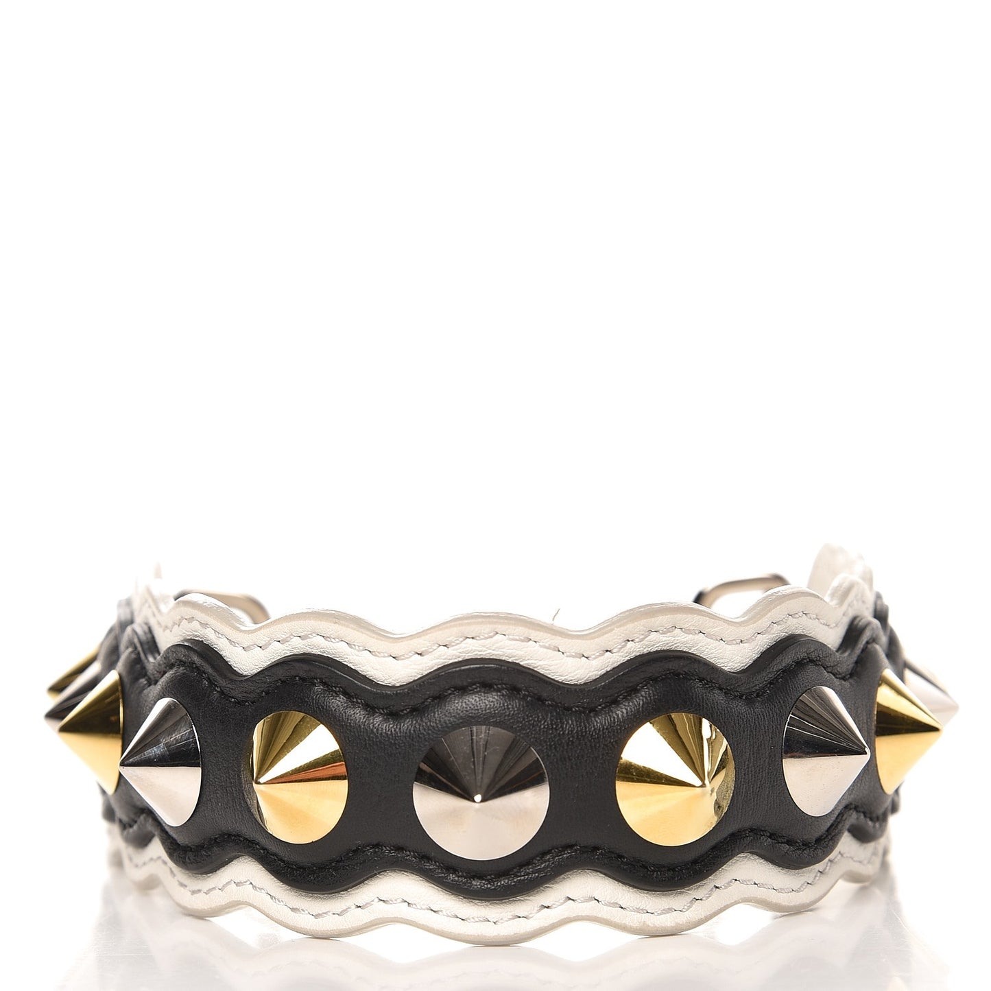 Calfskin Studded Mini Strap You Black Gold Silver